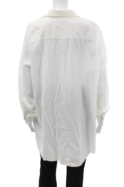 Melissa Odabash Womens Tunic Blouse Collared Long Sleeve White Size XS