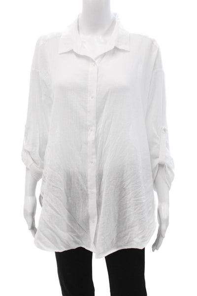 Seafolly Womens Cotton Long Sleeve Button Up Tunic Collared White Size S