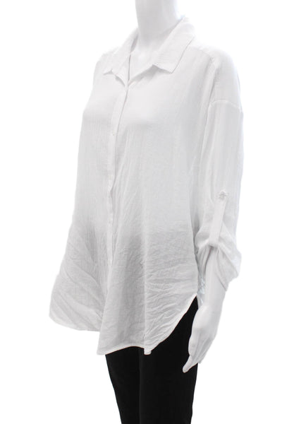 Seafolly Womens Cotton Long Sleeve Button Up Tunic Collared White Size S