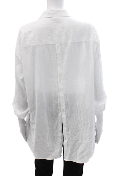 Seafolly Womens Cotton Long Sleeve Button Up Tunic Collared White Size S