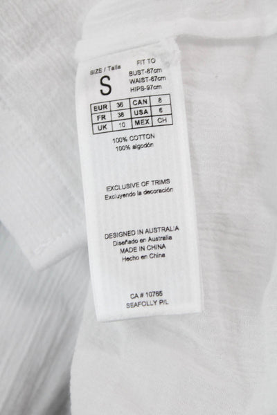 Seafolly Womens Cotton Long Sleeve Button Up Tunic Collared White Size S