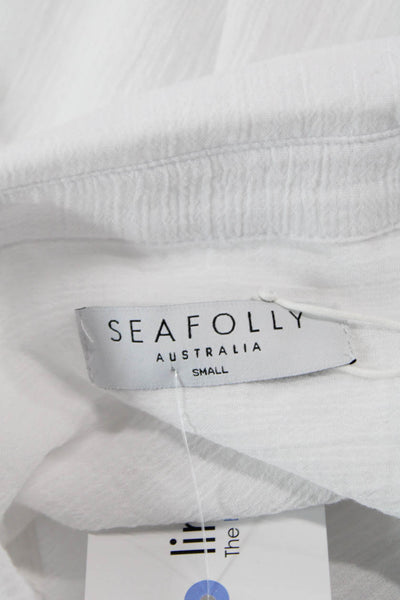 Seafolly Womens Cotton Long Sleeve Button Up Tunic Collared White Size S