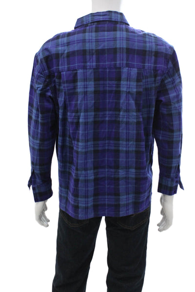 Ba&Sh Mens Cotton Plaid Collar Long Sleeve Button Down Shirt Blue Size M