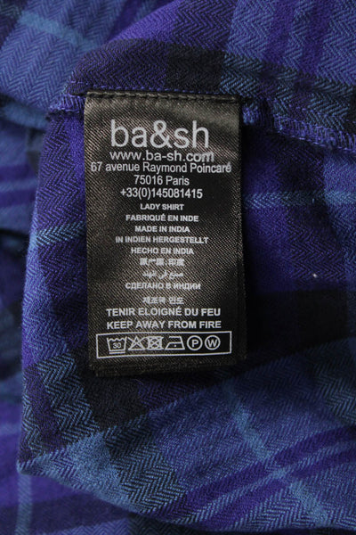 Ba&Sh Mens Cotton Plaid Collar Long Sleeve Button Down Shirt Blue Size M