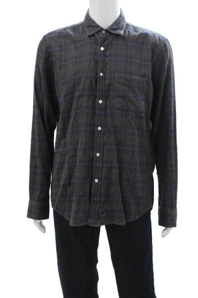 Hartford Mens Cotton Plaid Collar Slim Fit Button Down Shirt Brown Size XL