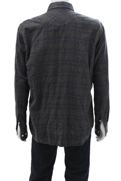 Hartford Mens Cotton Plaid Collar Slim Fit Button Down Shirt Brown Size XL