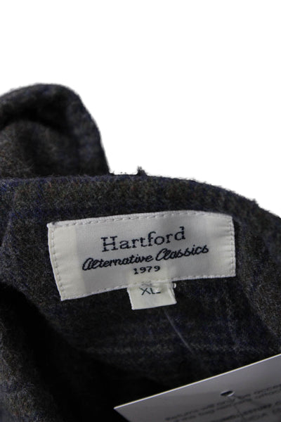 Hartford Mens Cotton Plaid Collar Slim Fit Button Down Shirt Brown Size XL