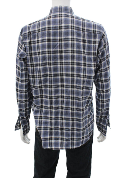 Theory Men Dress Shirt Button-Down Black Plaid Cotton Long Sleeve Size L