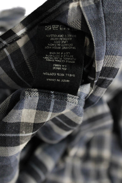 Theory Men Dress Shirt Button-Down Black Plaid Cotton Long Sleeve Size L