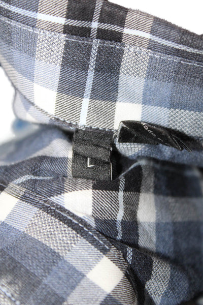 Theory Men Dress Shirt Button-Down Black Plaid Cotton Long Sleeve Size L