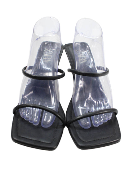 Zara Womens Vegan Leather Slide On Sandals Heels Black Size 42 12