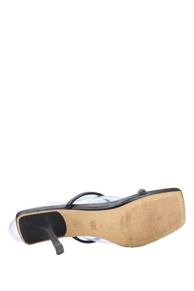 Zara Womens Vegan Leather Slide On Sandals Heels Black Size 42 12