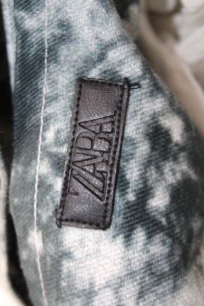 Zara Womens Cotton Tie Dye Zip Up Shoulder Bag Blue