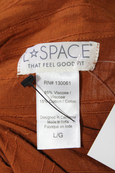 L Space Womens Boho Collared Tunic Blouse Brown Viscose Long Sleeve Size L