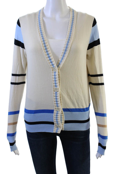 Chinti & Parker Womens Beige Striped V Neck Cotton Cardigan Size S