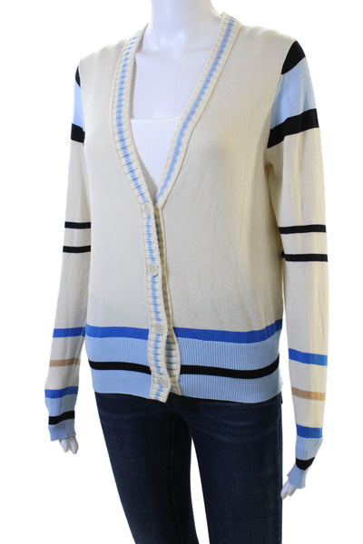 Chinti & Parker Womens Beige Striped V Neck Cotton Cardigan Size S