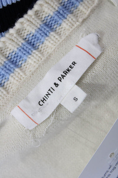 Chinti & Parker Womens Beige Striped V Neck Cotton Cardigan Size S