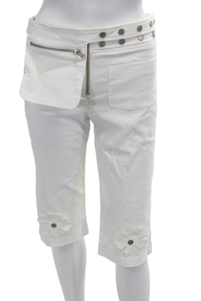 siedres Unisex White Floral Bermuda Shorts Viscose Blend Size S