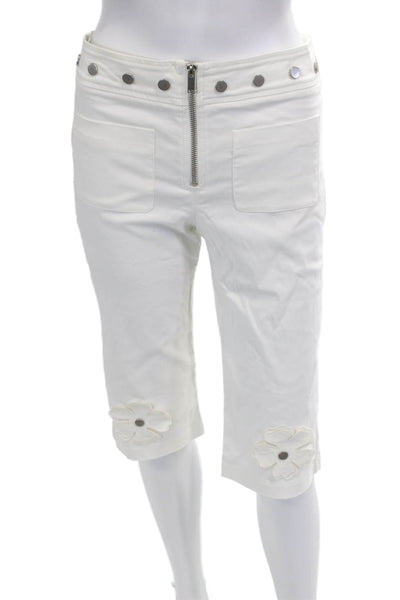 siedres Unisex White Floral Bermuda Shorts Viscose Blend Size S