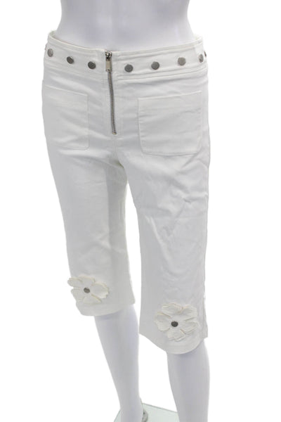 siedres Unisex White Floral Bermuda Shorts Viscose Blend Size S