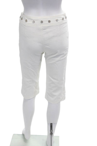 siedres Unisex White Floral Bermuda Shorts Viscose Blend Size S