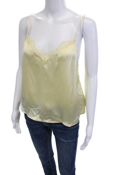 Etam Womens Satin V Neck Yellow Tank Top Solid Sleeveless Size S