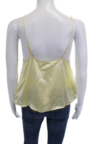 Etam Womens Satin V Neck Yellow Tank Top Solid Sleeveless Size S