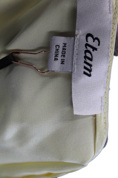 Etam Womens Satin V Neck Yellow Tank Top Solid Sleeveless Size S