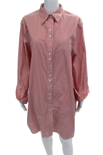 TWP Womens Shirt Dress Red Striped Long Sleeve Knee Length Cotton Size L