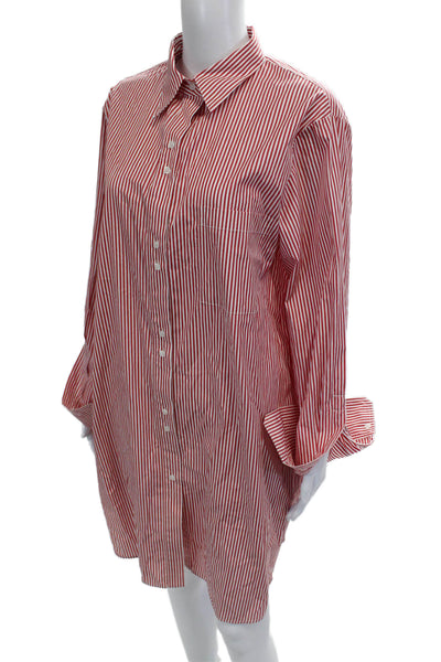 TWP Womens Shirt Dress Red Striped Long Sleeve Knee Length Cotton Size L