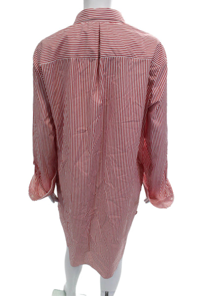 TWP Womens Shirt Dress Red Striped Long Sleeve Knee Length Cotton Size L