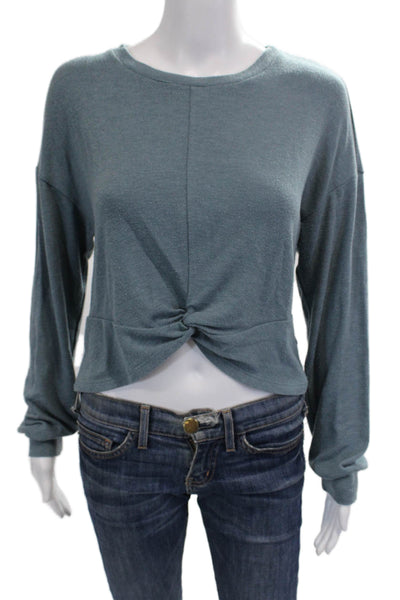 Beyond Yoga Womens Cropped Long Sleeve Crew Neck Blue T Shirt Size S