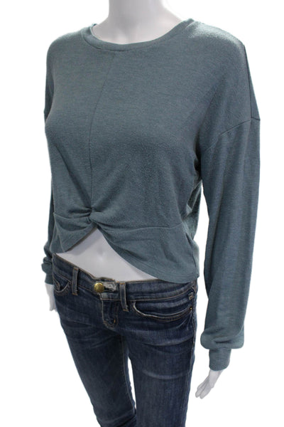 Beyond Yoga Womens Cropped Long Sleeve Crew Neck Blue T Shirt Size S