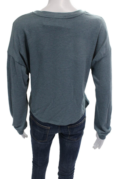 Beyond Yoga Womens Cropped Long Sleeve Crew Neck Blue T Shirt Size S