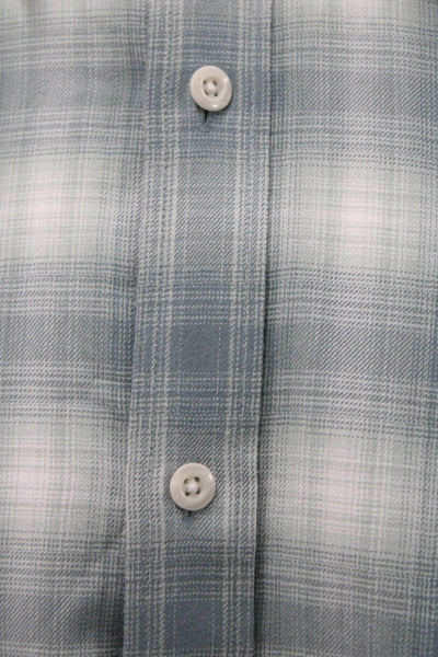 Vince Mens Cotton Plaid Collar Classic Fit Button Down Shirt Green Size L