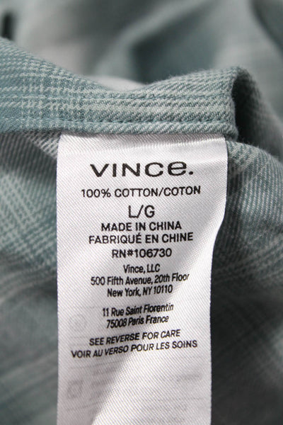Vince Mens Cotton Plaid Collar Classic Fit Button Down Shirt Green Size L