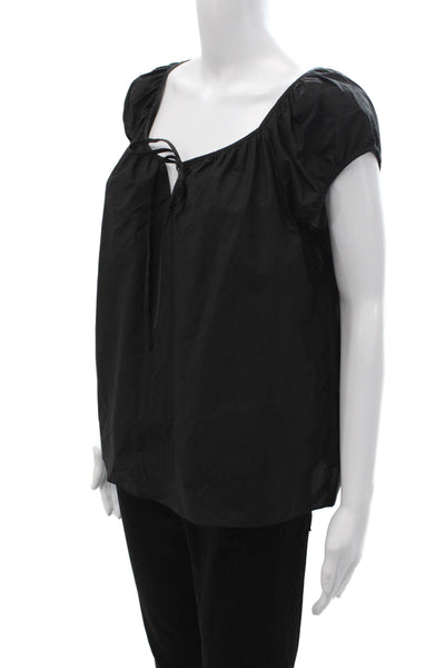 Theory Womens Basic Sleeveless Round Neck Blouse Black Size M