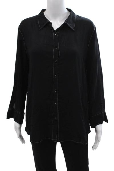 L'Agence Womens Black Collared Button Up Long Sleeve Viscose Blouse Size L