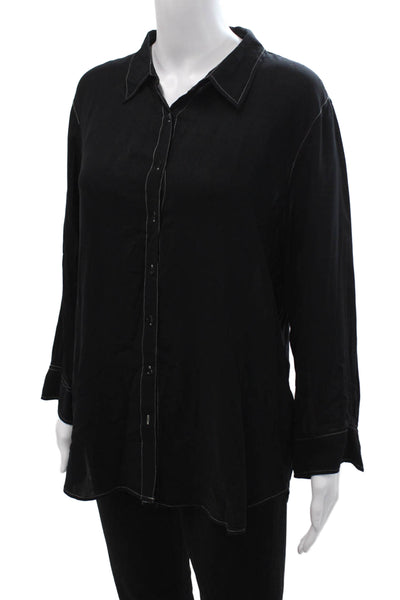 L'Agence Womens Black Collared Button Up Long Sleeve Viscose Blouse Size L