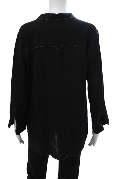 L'Agence Womens Black Collared Button Up Long Sleeve Viscose Blouse Size L