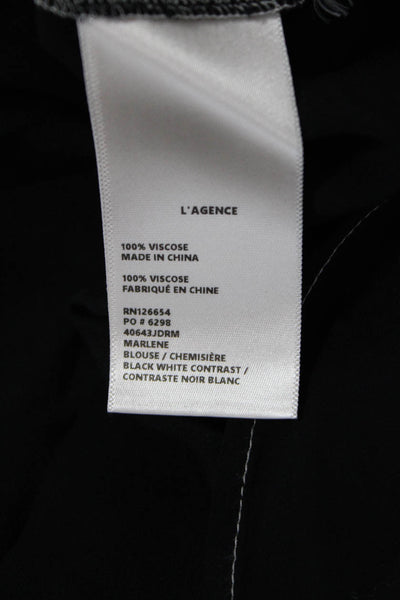 L'Agence Womens Black Collared Button Up Long Sleeve Viscose Blouse Size L