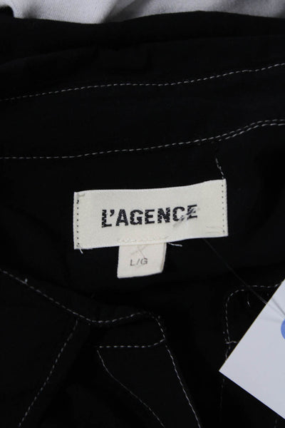 L'Agence Womens Black Collared Button Up Long Sleeve Viscose Blouse Size L