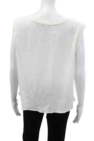 Liverpool Los Angeles Women Basic White Cotton Tank Crew Neck Sleeveless Size M
