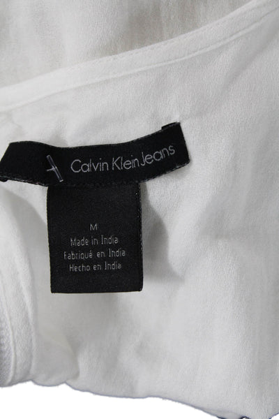 Calvin Klein Jeans Womens 90s Plaid Collared Button-Up Blouse White Size M