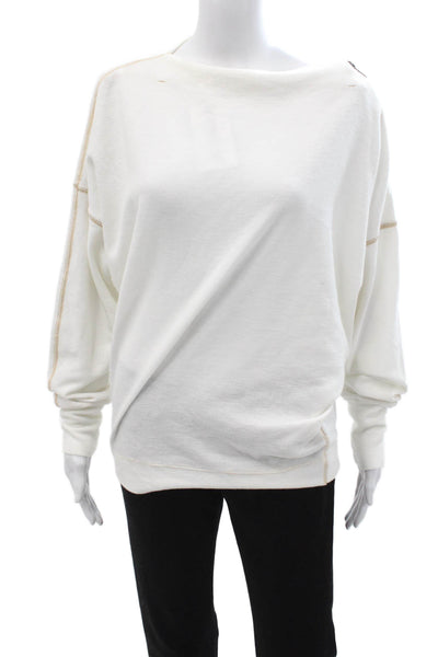 We The Free Womens Pullover Sweatshirts White Cotton Long Sleeve Zip Size XS