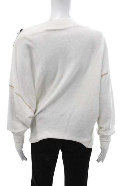 We The Free Womens Pullover Sweatshirts White Cotton Long Sleeve Zip Size XS