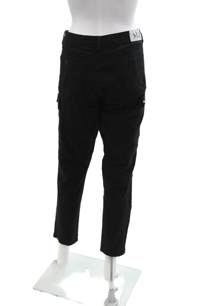 SL8 Women Cargo Cropped Ankle Pants Black Button Size S