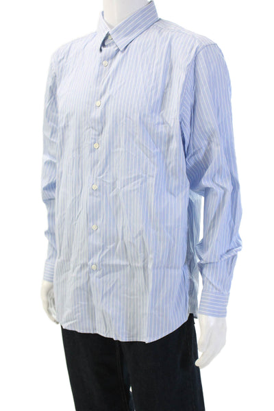 Theory Mens Button-Down Dress Shirt Light Blue Striped Long Sleeve Size L