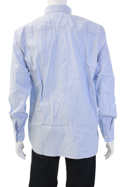 Theory Mens Button-Down Dress Shirt Light Blue Striped Long Sleeve Size L
