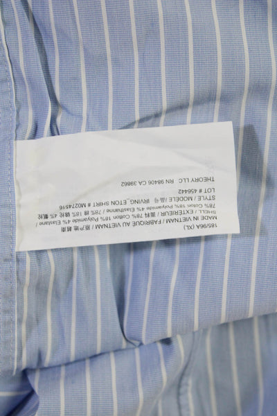 Theory Mens Button-Down Dress Shirt Light Blue Striped Long Sleeve Size L